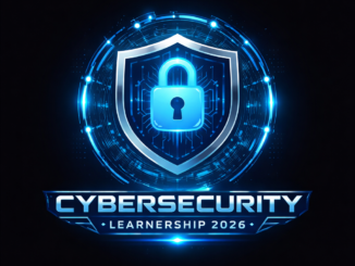 A futuristic blue cybersecurity logo featuring a shield with a glowing padlock in the center, surrounded by digital circuit rings and the text “Cybersecurity Learnership 2026” beneath it.